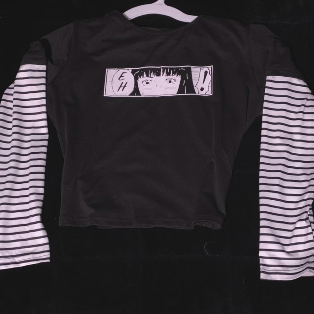 Black and White Striped Anime Shirt
